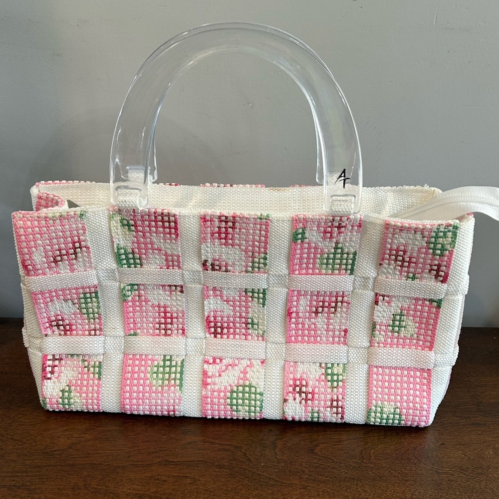 Vintage & Rare Alma Attonutti Made in Italy Woven Straw Tote Lucite Handles EUC